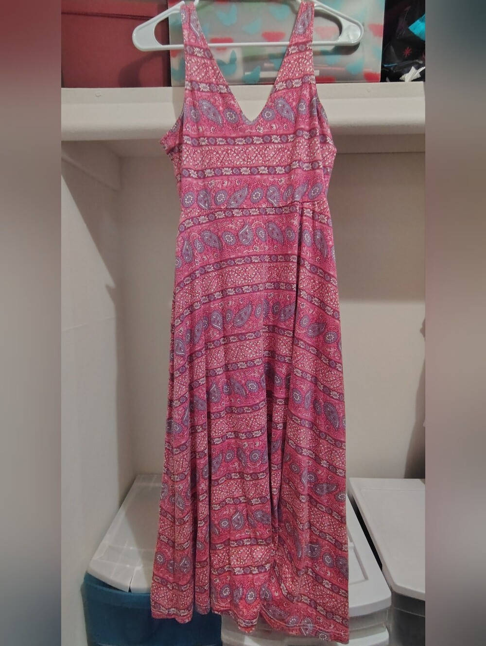 American Living Pink Paisley V-Neck Maxi Dress